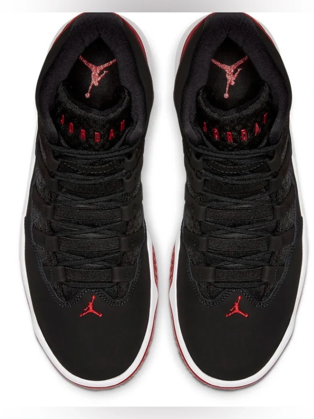New in Box Jordan Max Aura Black and Gym Red Sneakers, Size 12